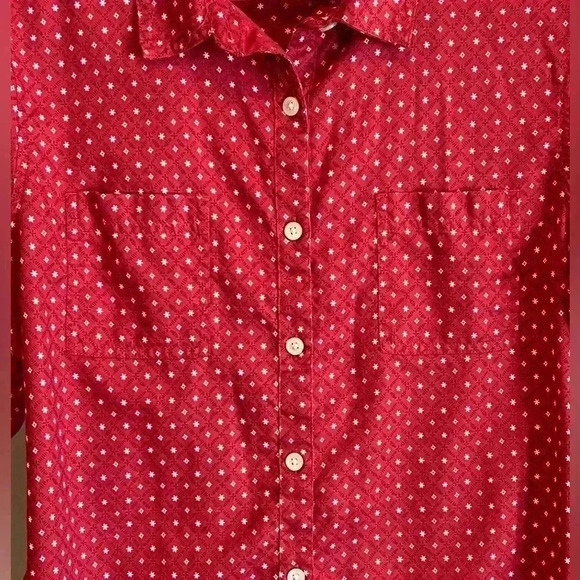 CASLON Red Dimond Pattern Cotton/Tencel two Front Pockets Button Shirt Med soft - Picture 4 of 8